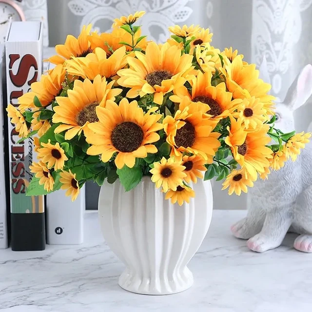 Sunflowers Artificial Flowers Bouquets with Stems Silk Fake Fall Yellow  Faux Sun Flowers Bulk for Wedding Home Outdoor Decor - AliExpress